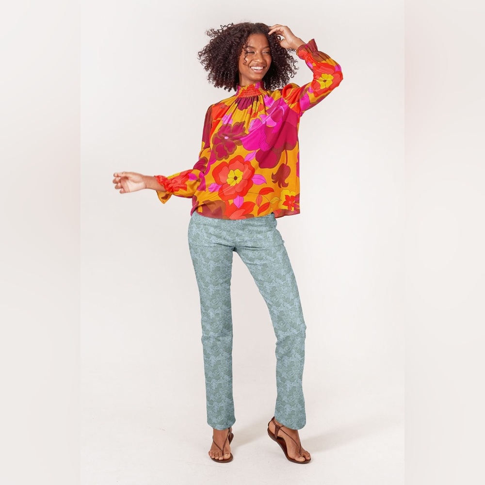 Tucker NYC Stella Top | Lime Retro Floral